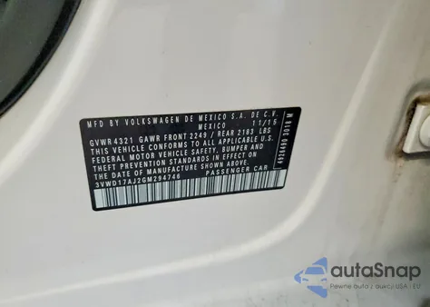 2016 Volkswagen Jetta Sport z USA, uszkodzony, nr VIN 3VWD17AJ2GM294746